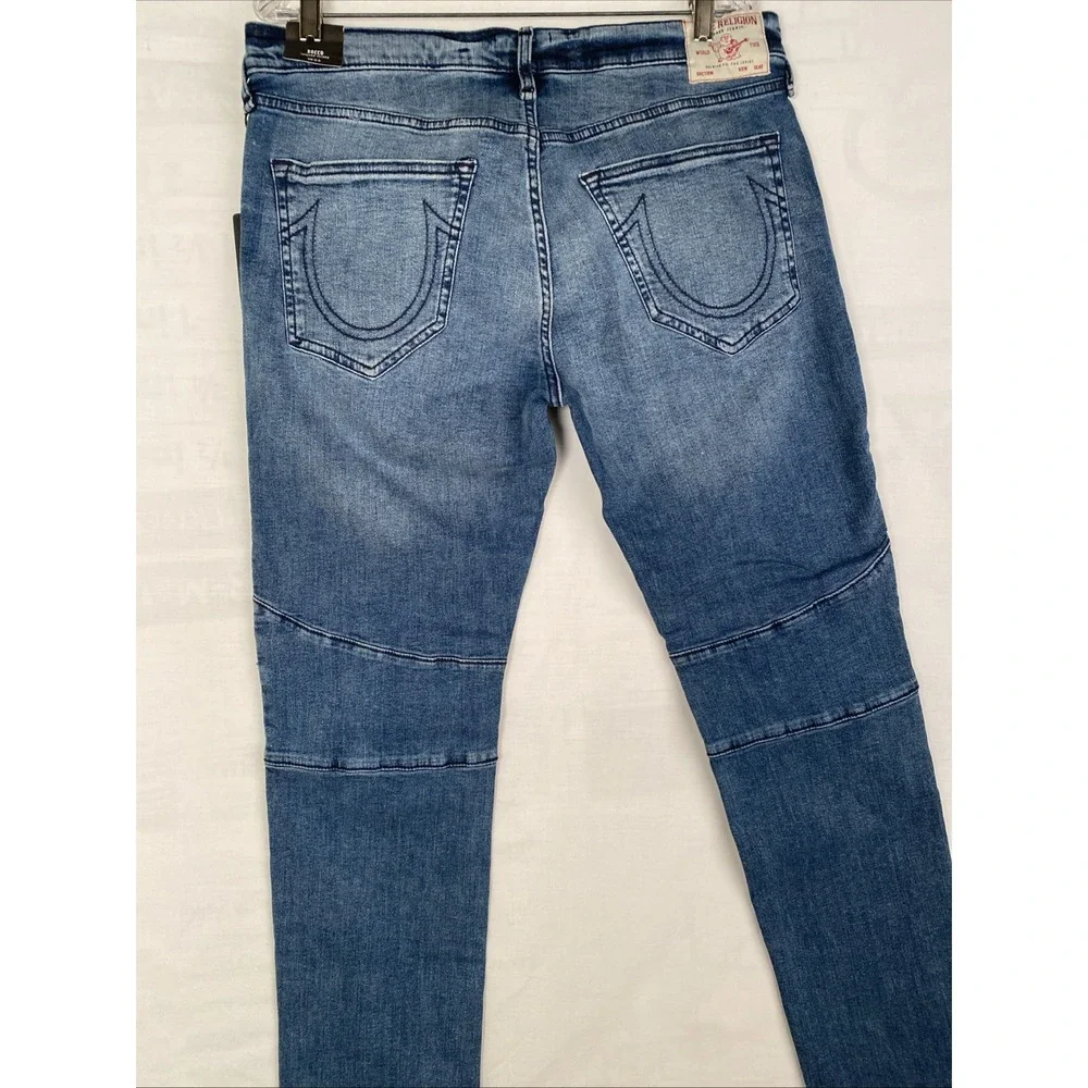 True Religion 33x32 Men's Rocco Moto Relaxed Skinny Denim Jeans Ribbed‎ NWT